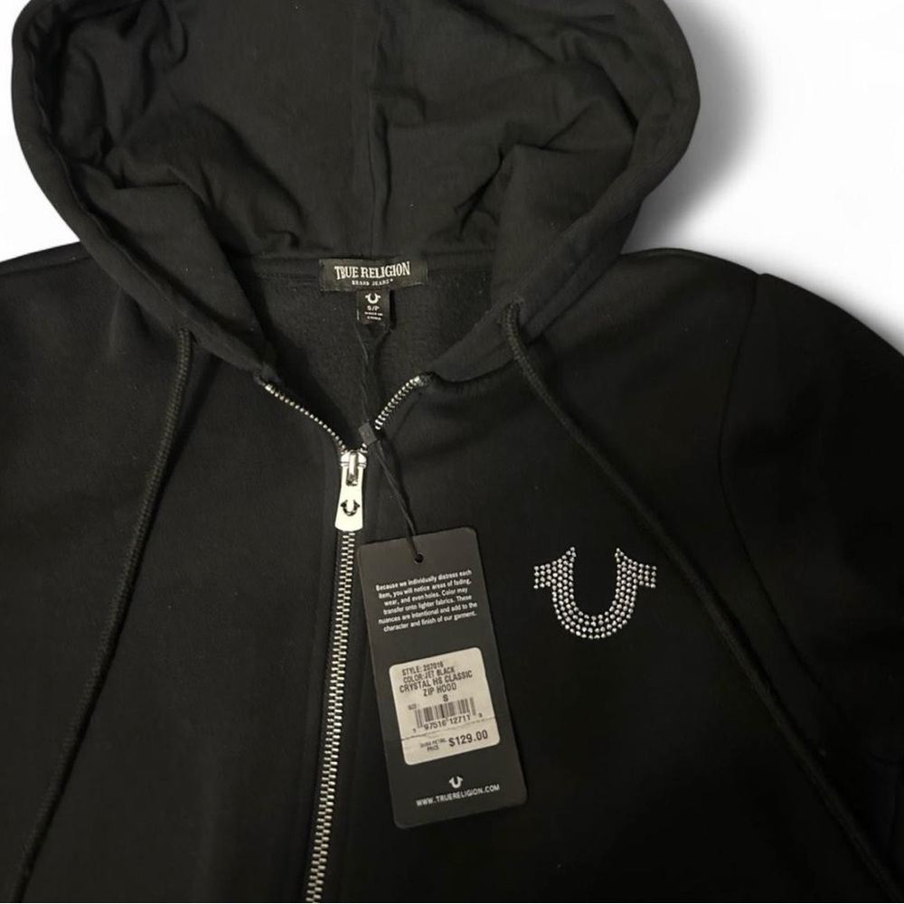 True Religion Black Rhinestone ZipUp Hoodie